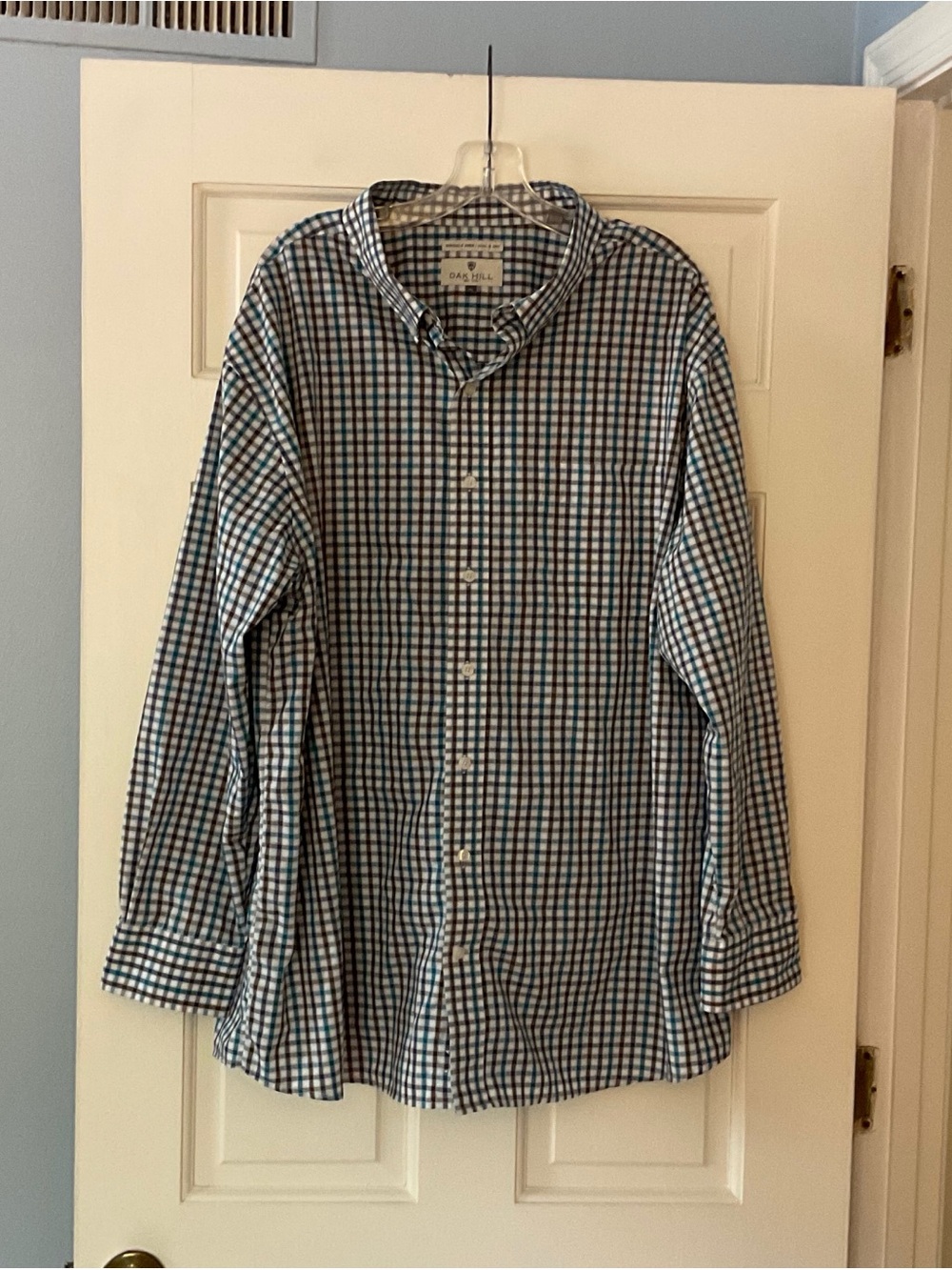 Oak Hill Wrinkle Free Button Down Shirt Cool & Dry Blue Brown Check XXL 2XL